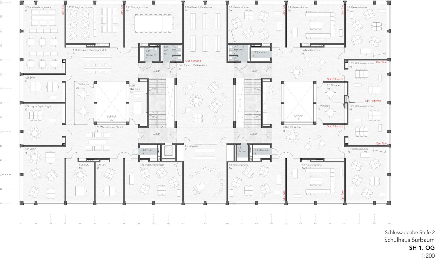 Plan 1. Obergeschoss. (Projektverfasser: Masswerk Architekten AG / Gesamtleistungsanbieter: Steiner AG)